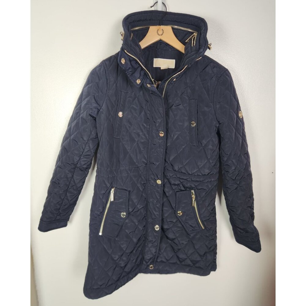 Michael Kors Women's Sz. XS Navy Blue Quilted Hidden Hood Zip Up Coat